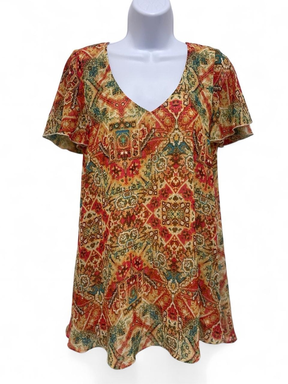 Show Me Your MuMu Women's V-Neck Short Sleeve Swing Dress in Multi-Color Pattern